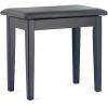 Matt black piano stool with black vinyl top and storage compartment