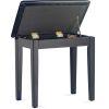 Matt black piano stool with black vinyl top and storage compartment