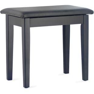 Matt black piano stool with black vinyl top and storage compartment