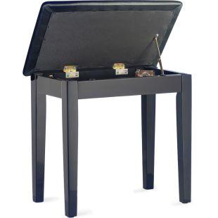 Piano Stool Bench in Polished Ebony Finish with Black Vinyl top. Includes Storage Compartment