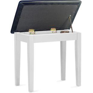 Piano Stool Bench in White Satin Finish with Black Vinyl top. Includes Storage Compartment