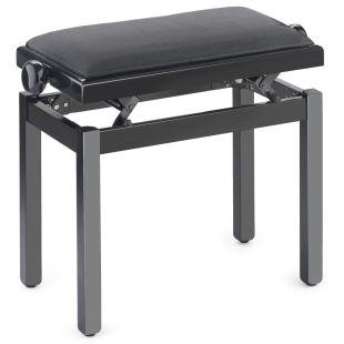 Adjustable Piano Stool Bench in Polished Ebony Finish with Black Velvet top