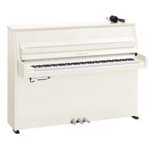 B10 SC3 Silent Upright Piano in Polished White Finish with Chrome Fittings