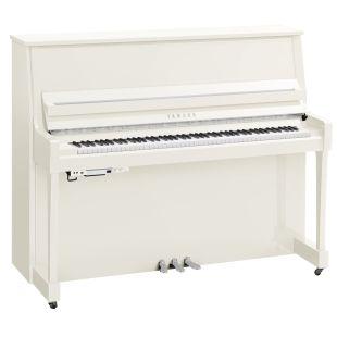 B30 TC3 TransAcoustic Upright Piano in Polished White Finish with Chrome Fittings