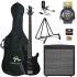4-string bass in black finish with Rocket Bass, tuner, plectrums, bag, stand, cable