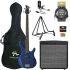 4-string bass in metallic dark blue finish with Rocket Bass, tuner, plectrums, bag, stand, cable