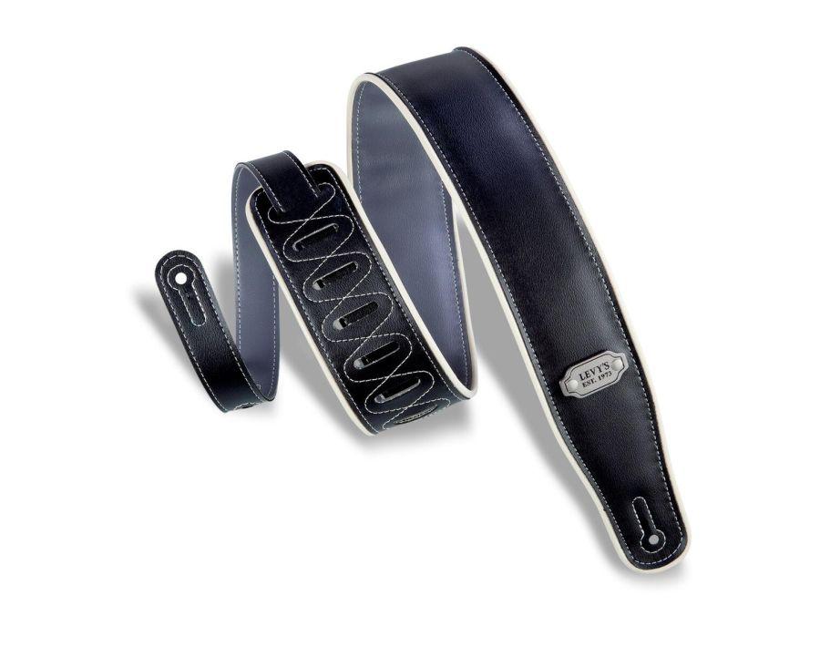 M26VCP-BLK_GRY Reversible Vinyl White Piping 2 3/4&quot; Guitar Strap