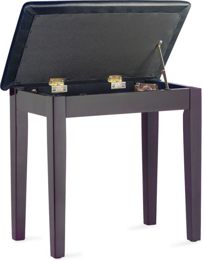 Piano Stool Bench in Rosewood Satin Finish with Black Vinyl top. Includes Storage Compartment