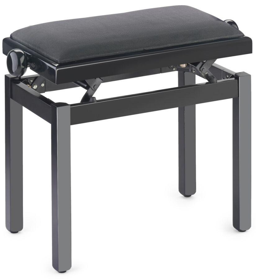 Adjustable Piano Stool Bench in Polished Ebony Finish with Black Velvet top