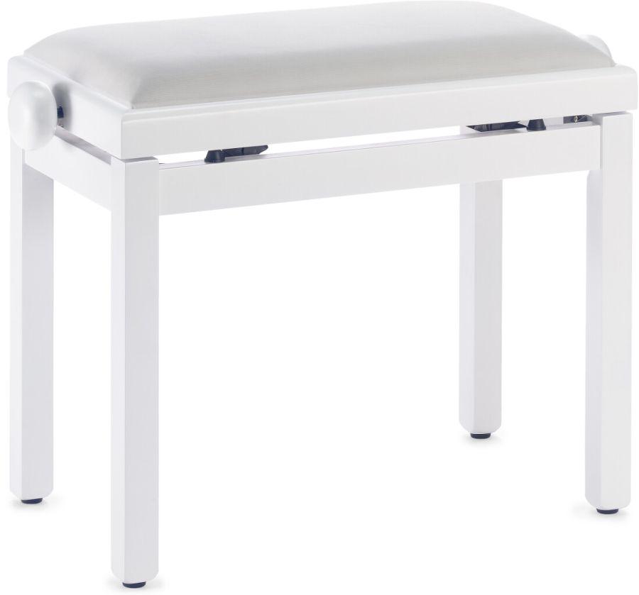 Adjustable Piano Stool Bench in White Satin Finish with White Velvet top