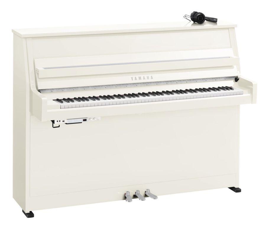 B10 SC3 Silent Upright Piano in Polished White Finish with Chrome Fittings