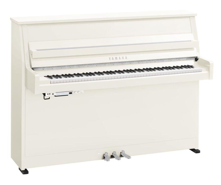 B10 TC3 TransAcoustic Upright Piano in Polished White Finish with Chrome Fittings