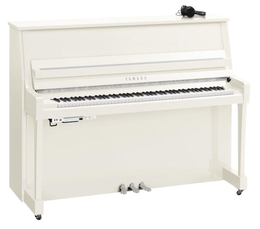 B20 SC3 Silent Upright Piano in Polished White  Finish With Chrome Fittings