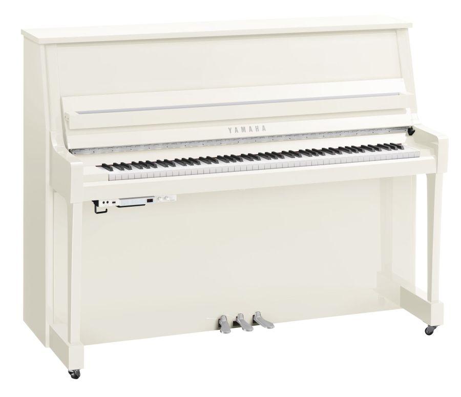 B20 TC3 TransAcoustic Upright Piano in Polished White Finish With Chrome Fittings