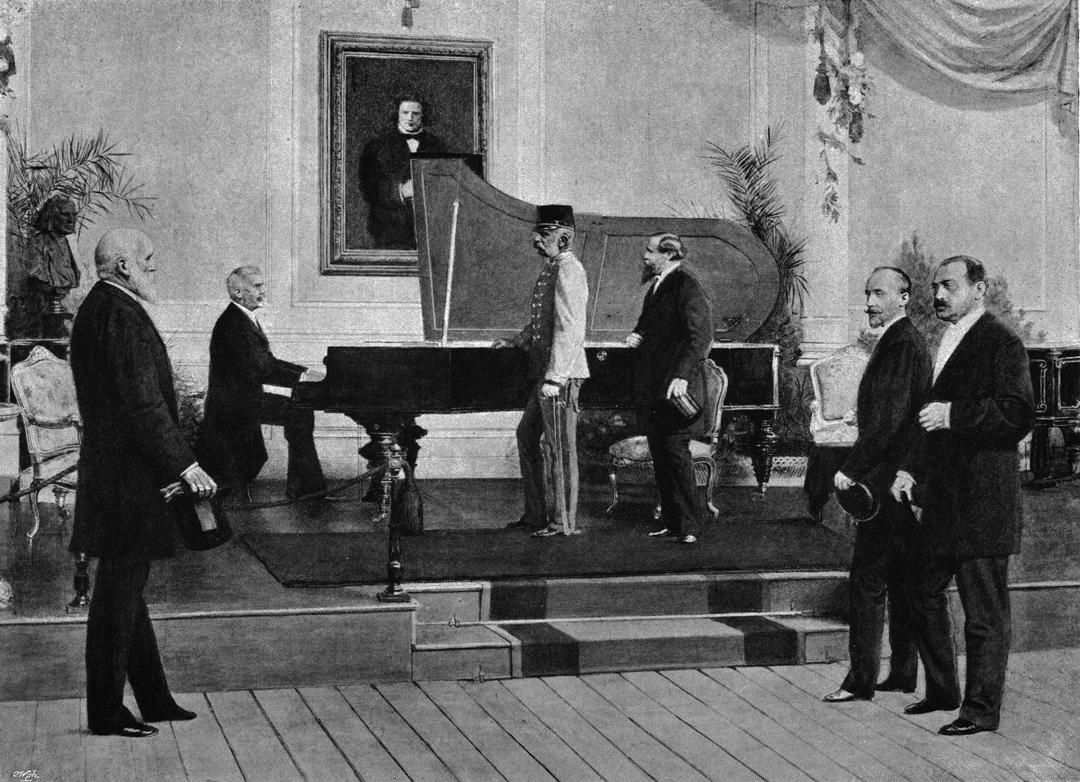 Ludwig demonstrates a Bösendorfer Grand to Emporer Franz Josef I of Austria