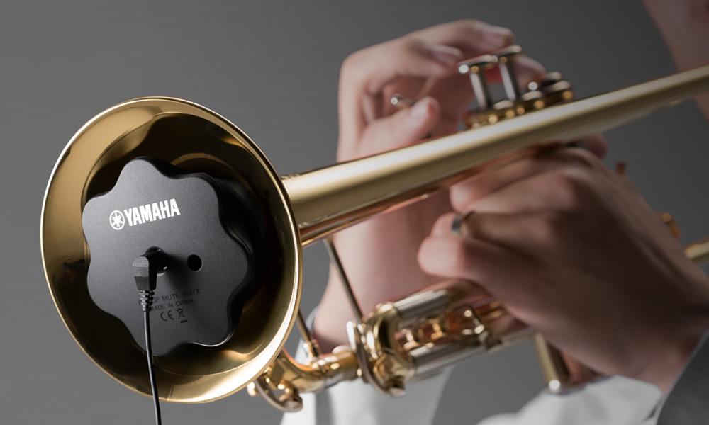 Photo of the Yamaha Silent Brass System on a Trumpet