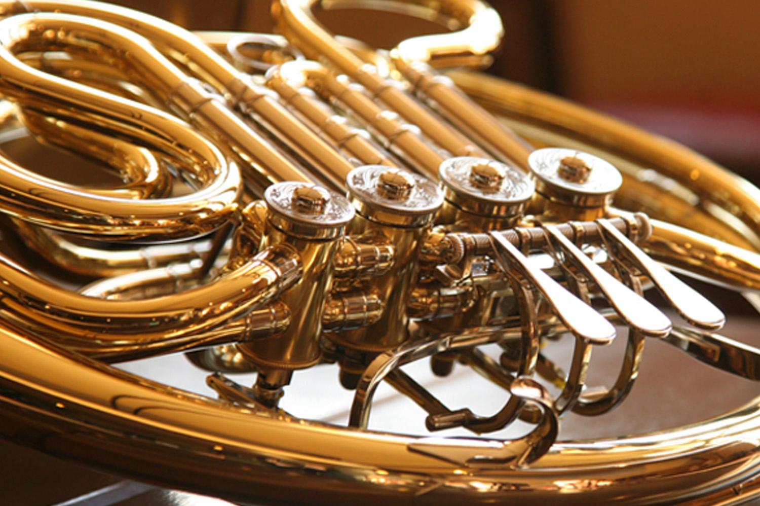 Close-up of a Yamaha French horn