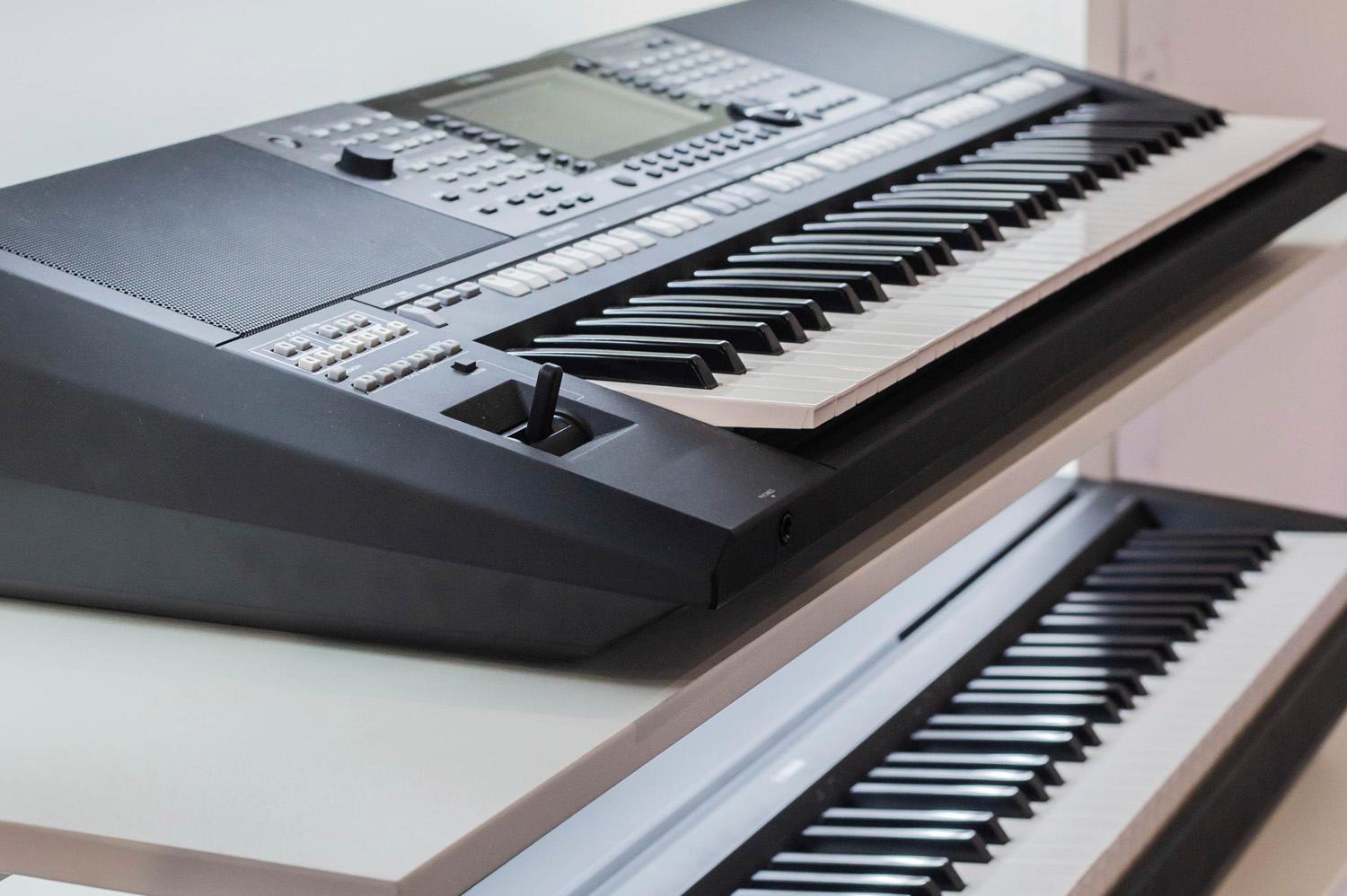 Photo of two Yamaha home keyboards on display in the Yamaha Music store in London