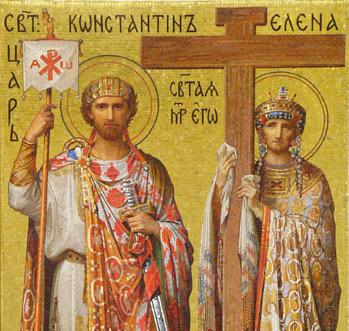 Russian mosaic depicting Roman Emporer Constantine and mother Helena, in Saint Isaac's Cathedral, Saint Peterburg, Russia