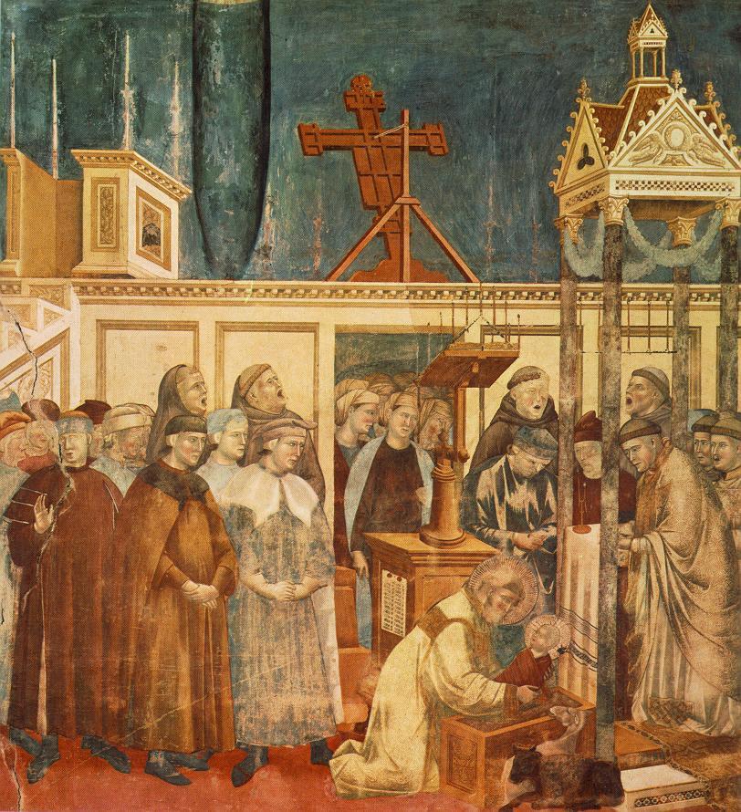 A 1295 fresco depicting a Nativity scene held by St Francis of Assisi
