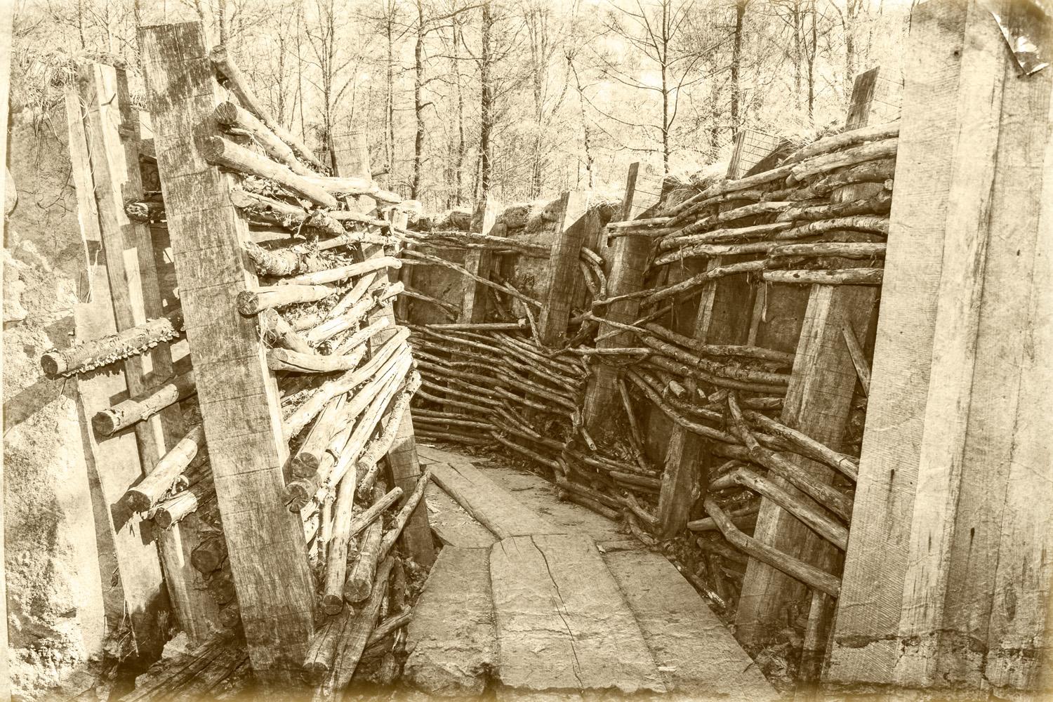 A photo of a trench in the First World War