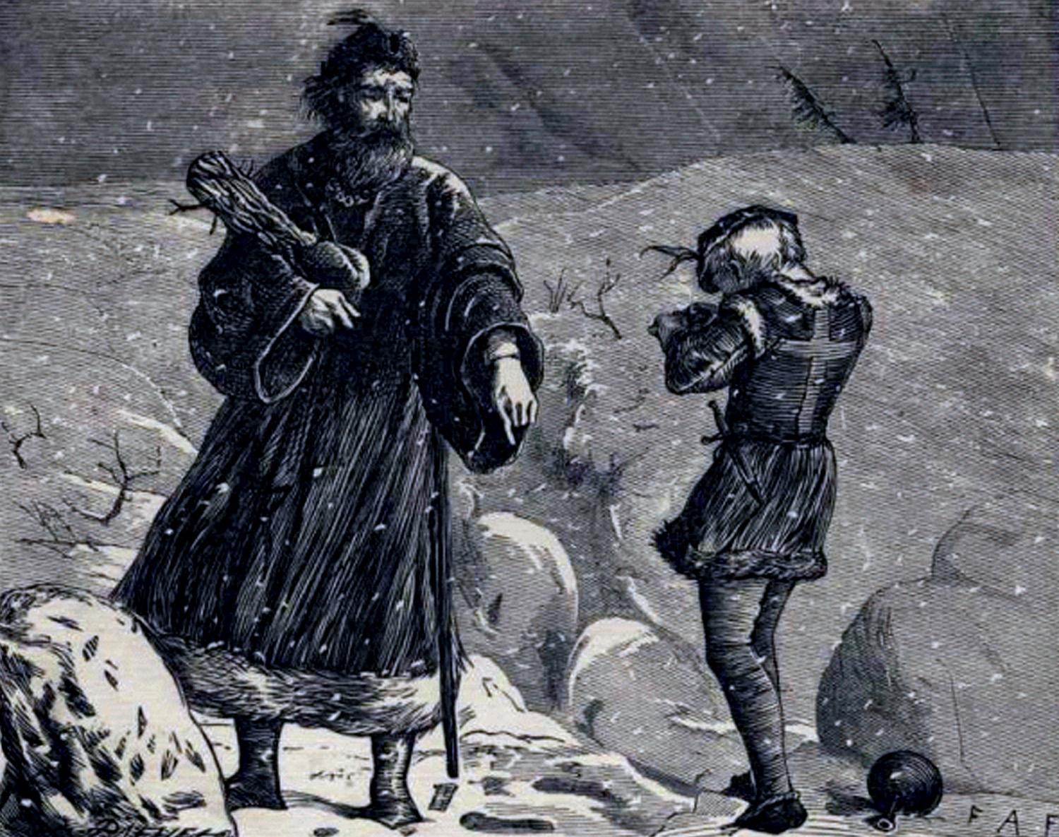 An 1879 engraving to illustrate the carol Good King Wenceslas by Brothers Dalziel, Public Domain